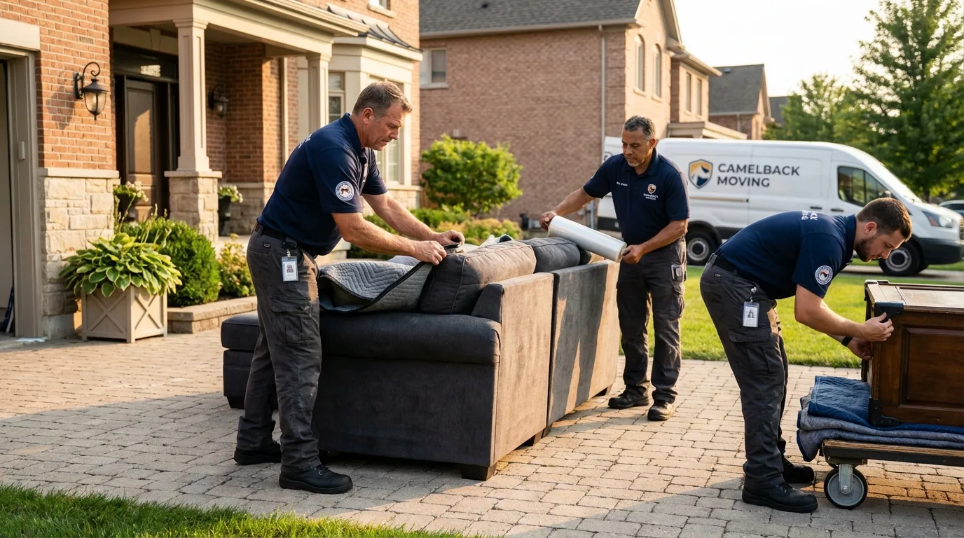 Large estate moving crew wrapping furniture in Beloit, WI
