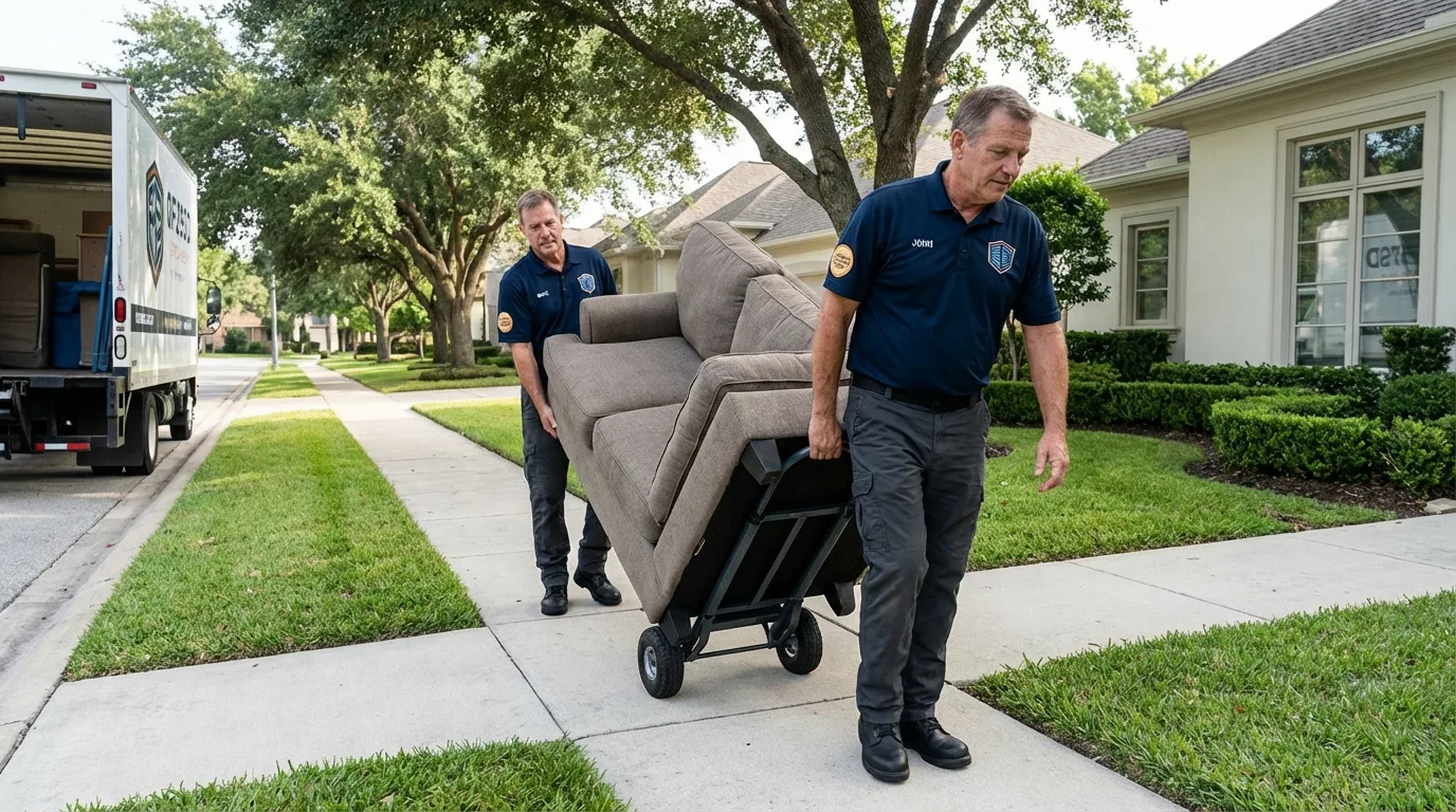 Local residential moving crew loading furniture in Beloit, WI