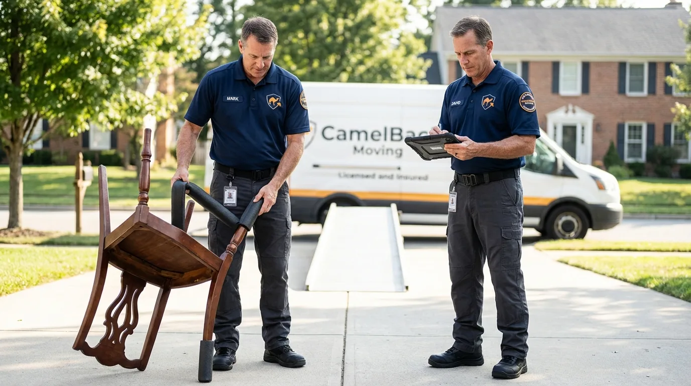 Movers inspecting furniture for damage prevention before loading in Beloit, WI