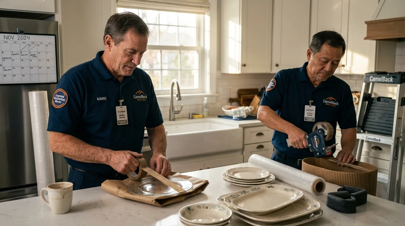 Professional crew packing kitchen dishware in Beloit, WI